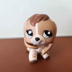 Pet Shop LPS Toy #2207 Tan White Beige Brown Beagle Dog Puppy Blue Eyes Figure